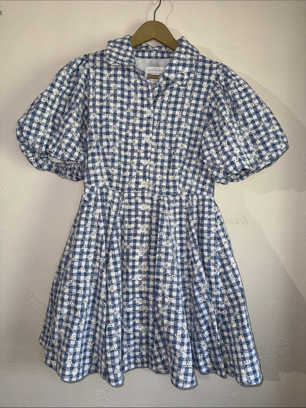 House of Harlow 1960 Blue Gingham Eyelet Puff Sleeve Dress 8